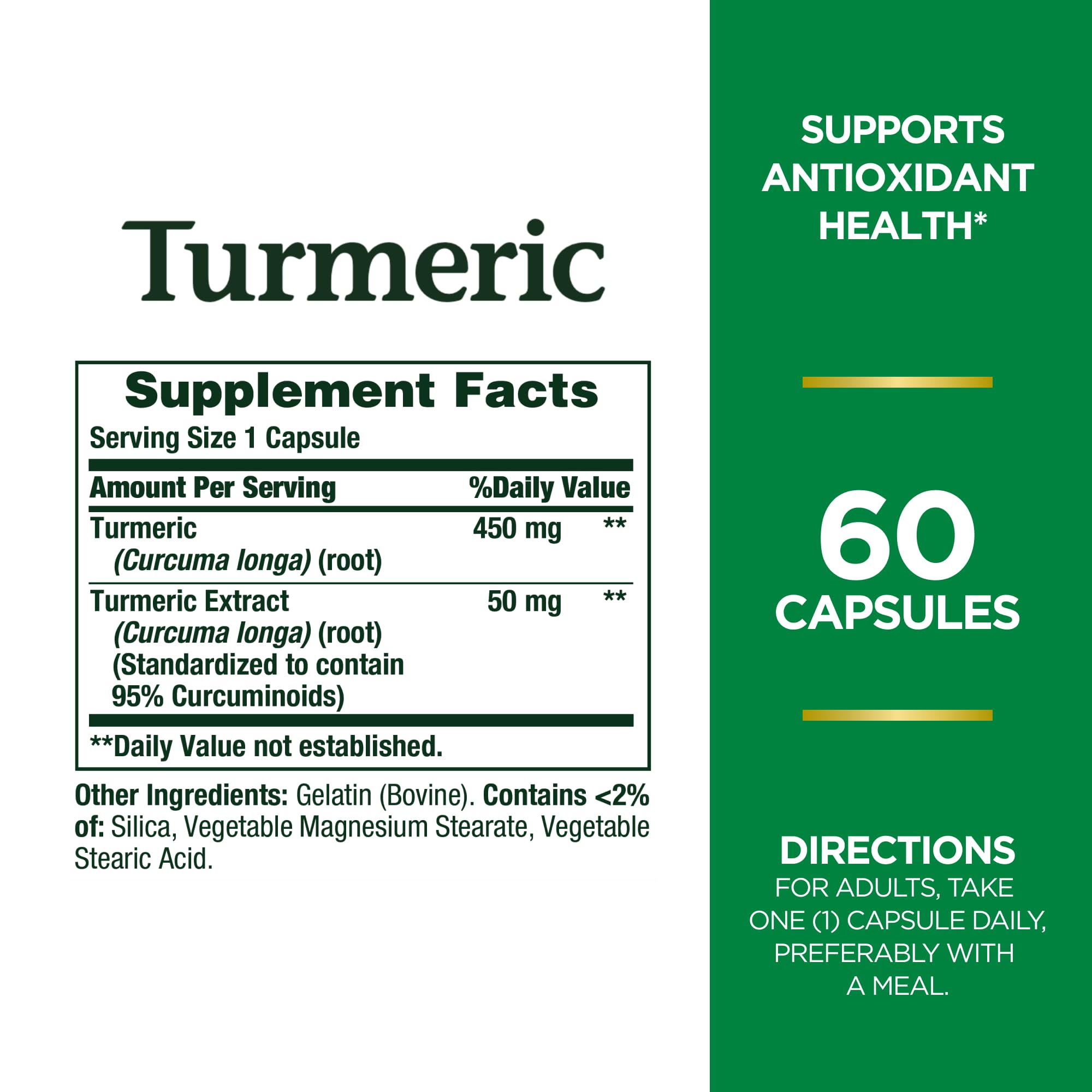 Nature's Bounty Turmeric Capsules 450 mg - 60 Count | Non-GMO & Gluten Free