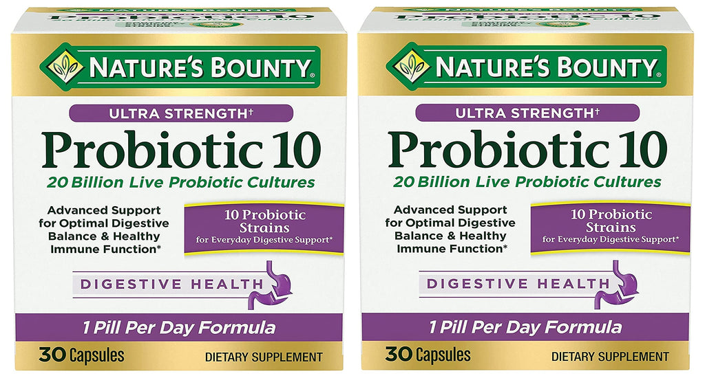 Nature's Bounty Ultra Strength Probiotic 10 Twin Pack - 20 Billion CFU, Immune & Upper Respiratory Support