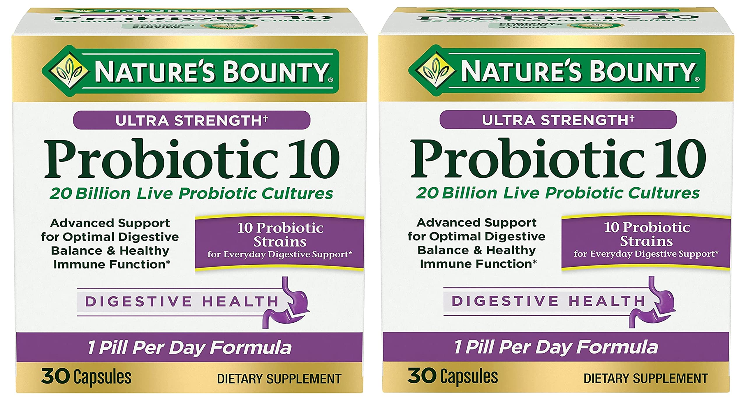 Nature's Bounty Ultra Strength Probiotic 10 Twin Pack - 20 Billion CFU, Immune & Upper Respiratory Support