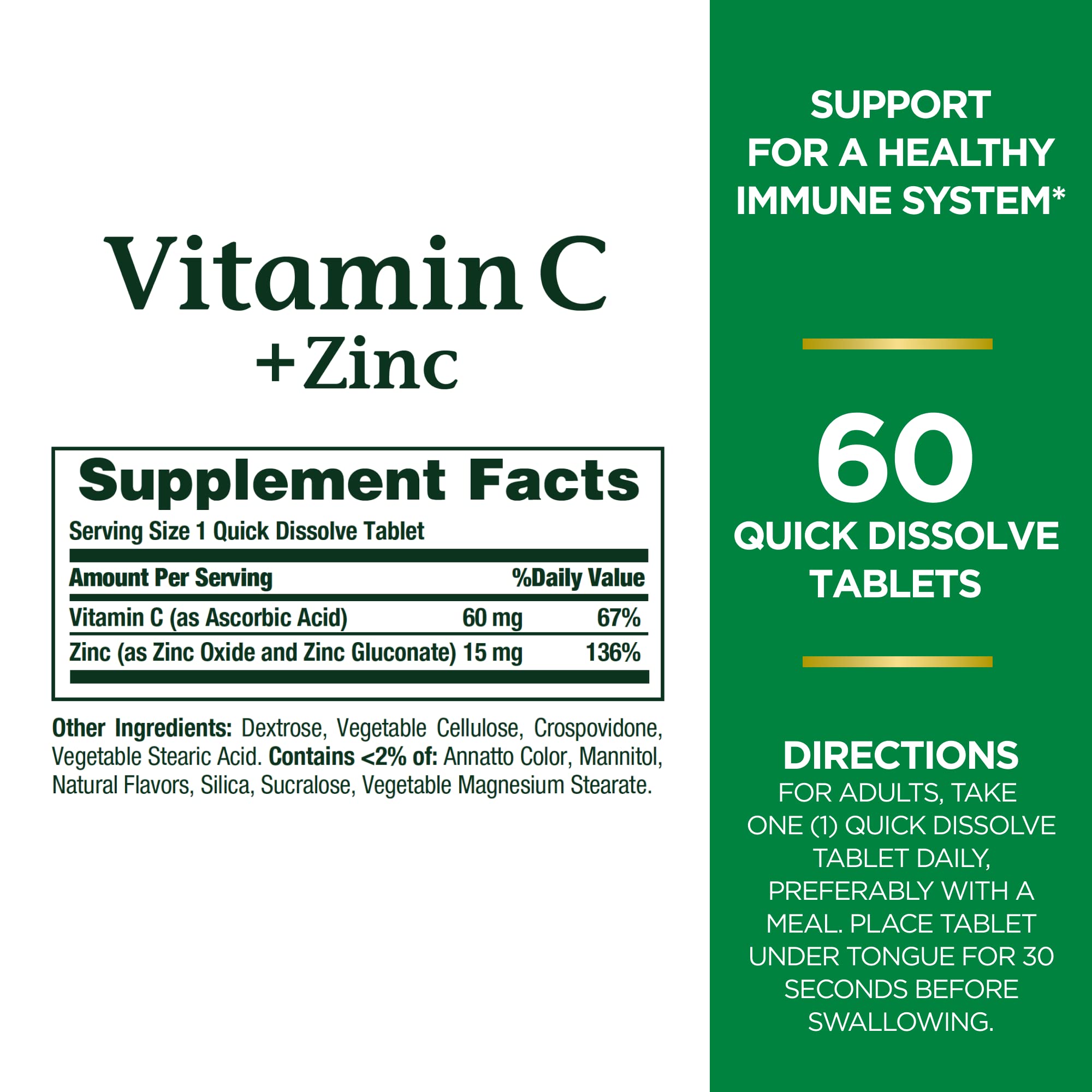 Nature's Bounty Vitamin C + Zinc – Immune Support Supplement, 60 Tablets