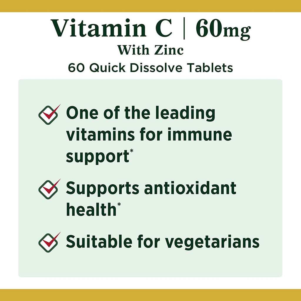 Nature's Bounty Vitamin C + Zinc – Immune Support Supplement, 60 Tablets