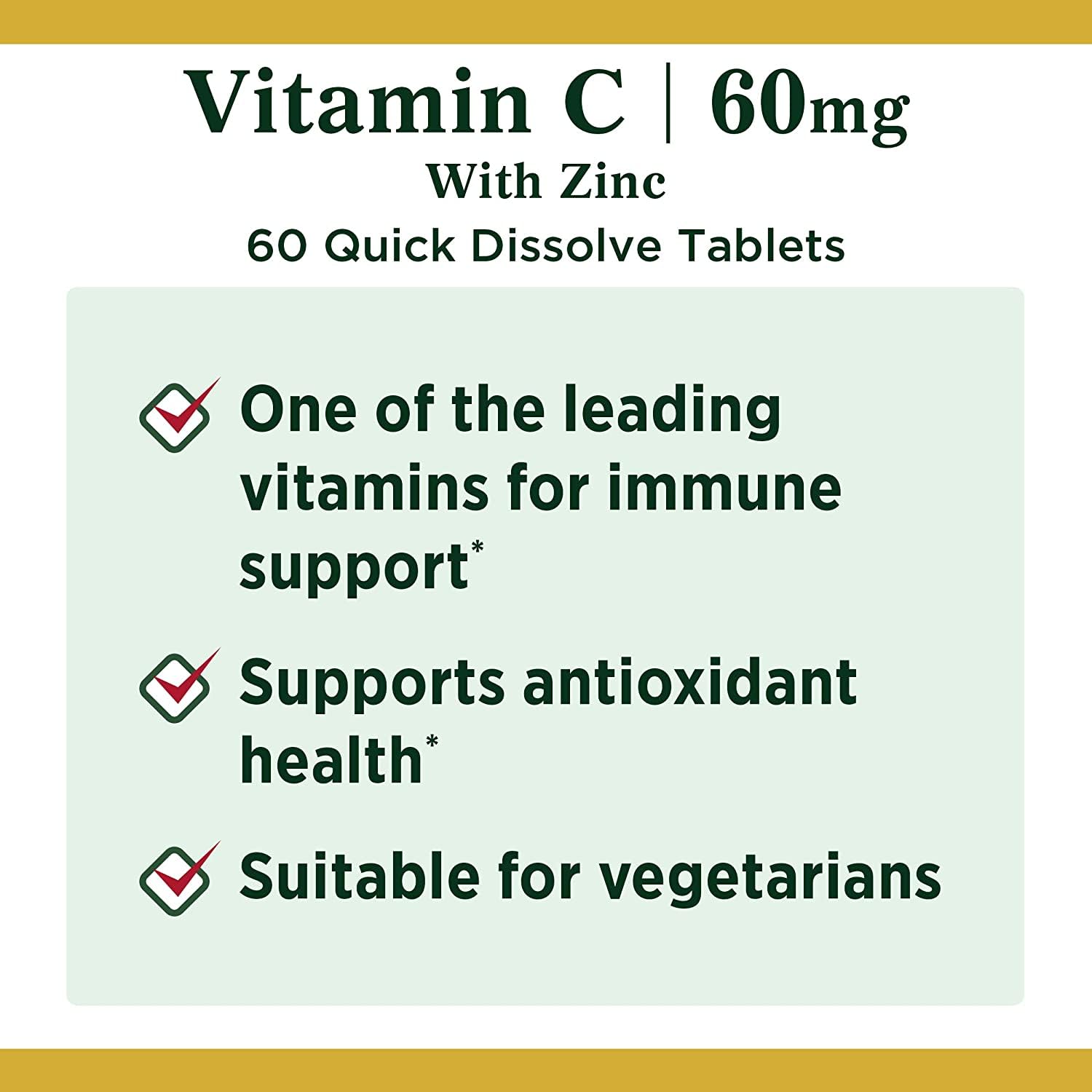 Nature's Bounty Vitamin C + Zinc – Immune Support Supplement, 60 Tablets