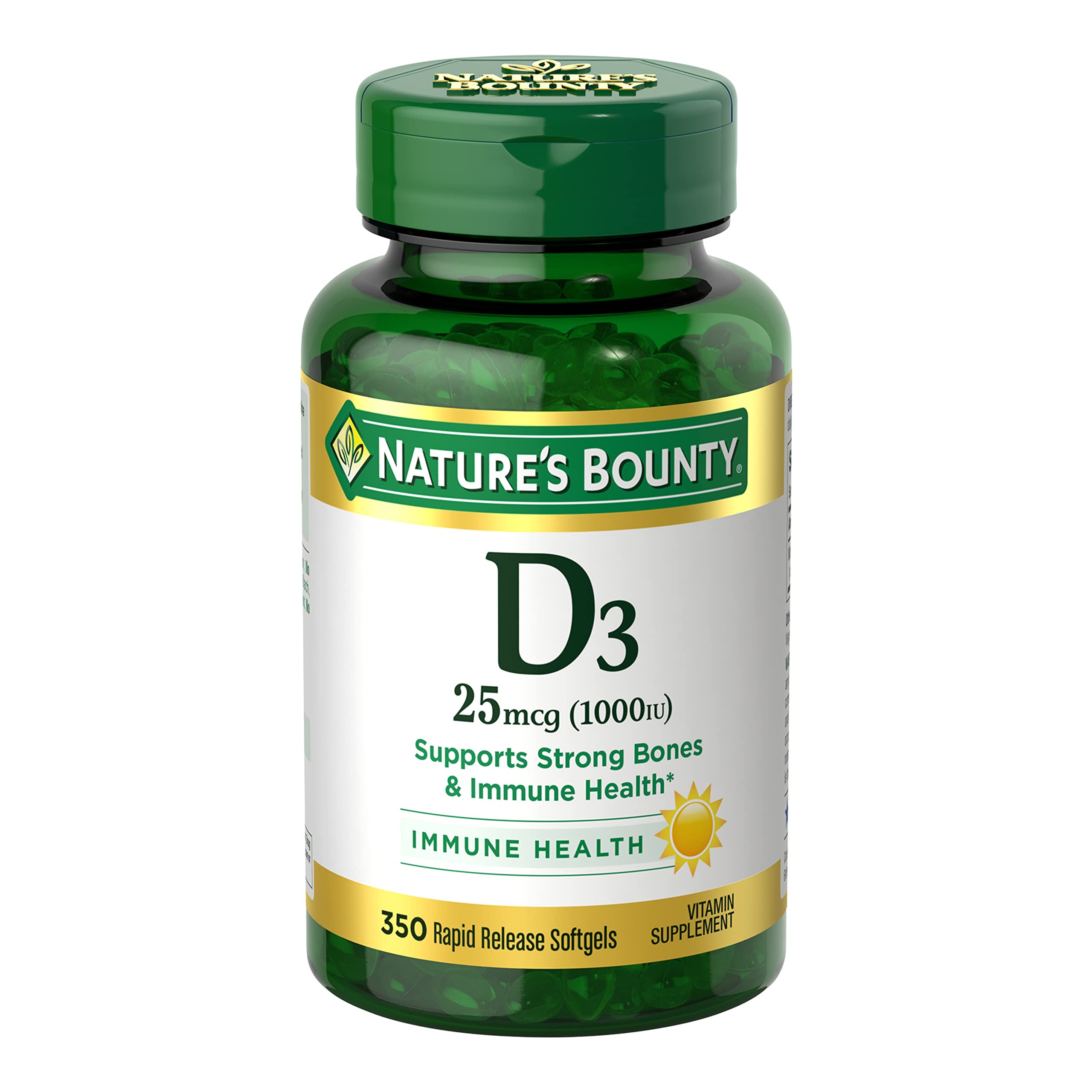 Nature's Bounty Vitamin D3 1000 IU Softgels – Immune Support, 350 Count