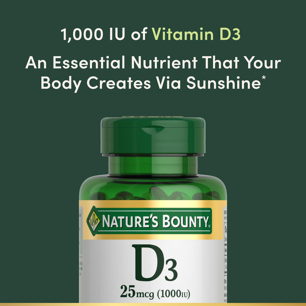 Nature's Bounty Vitamin D3 1000 IU - Immune Support & Healthy Bones - 250 Rapid Release Softgels