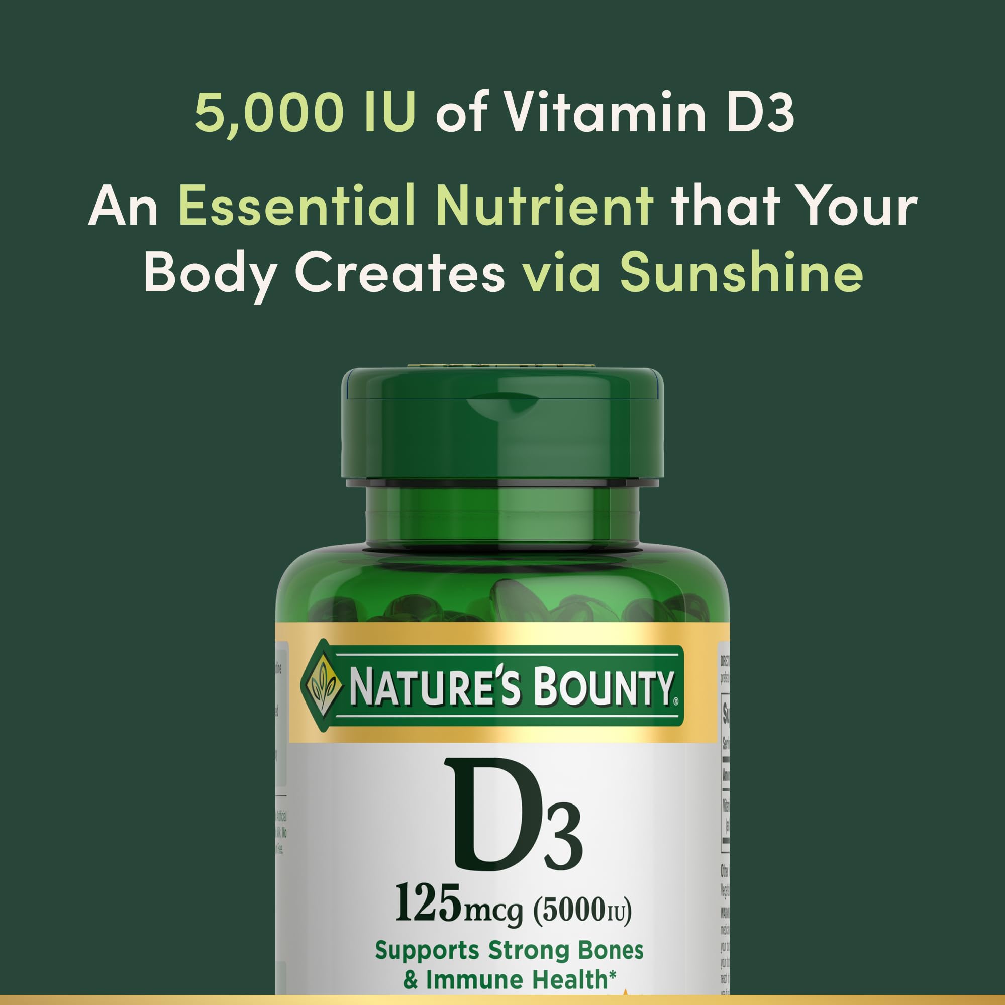 Nature's Bounty Vitamin D3 5000 IU Softgels, Rapid Release, Immune Support, Vitamin D Supplements, 150 Count