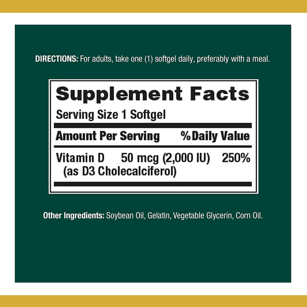Nature's Bounty Vitamin D3 50 mcg – 150 Softgels (Pack of 2) | Immune & Bone Support