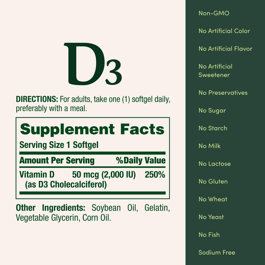 Nature's Bounty Vitamin D3 2000IU | Immune & Bone Health, 240 Softgels