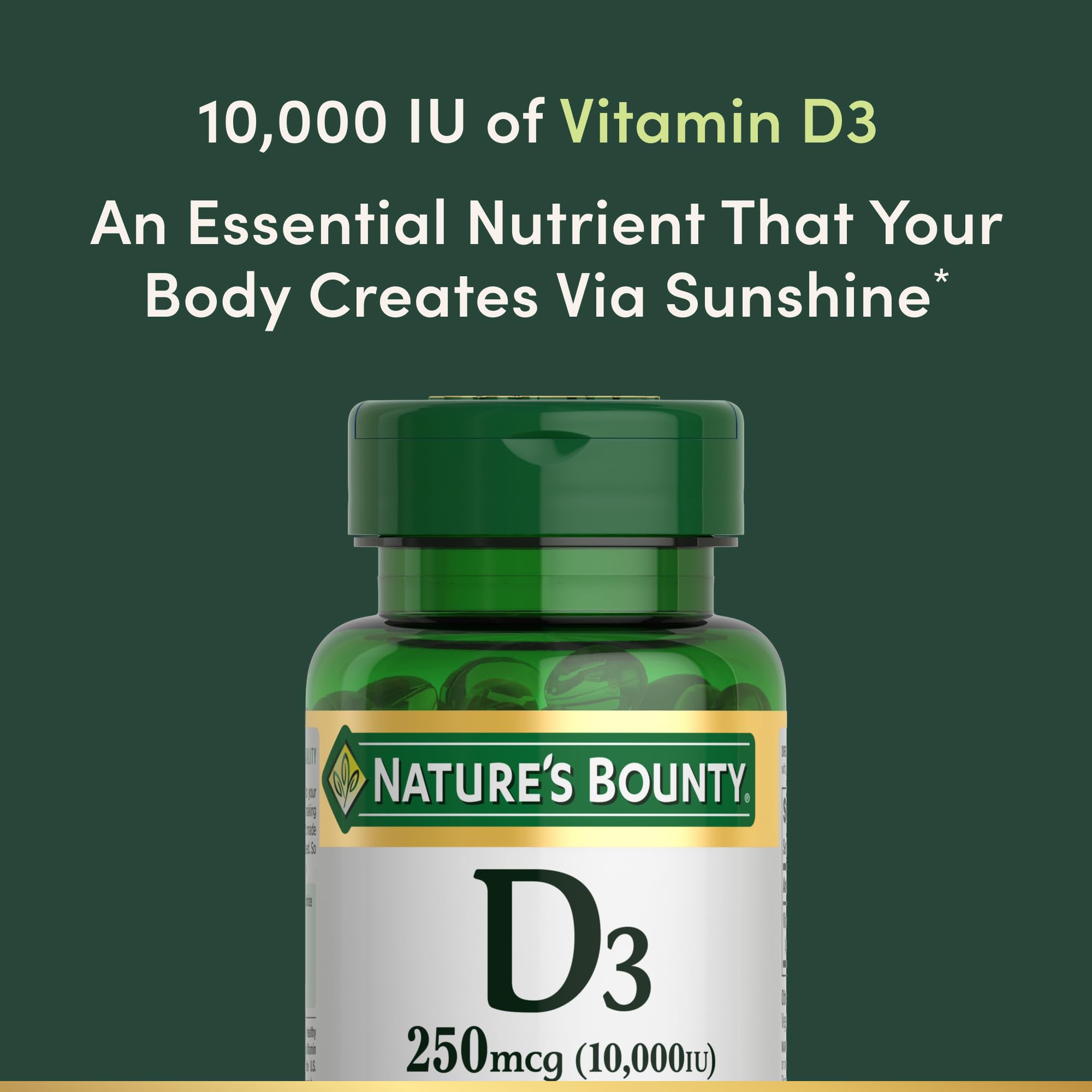 Nature's Bounty Vitamin D3 10000 IU Softgels – Immune Support & Bone Health (72 Count)