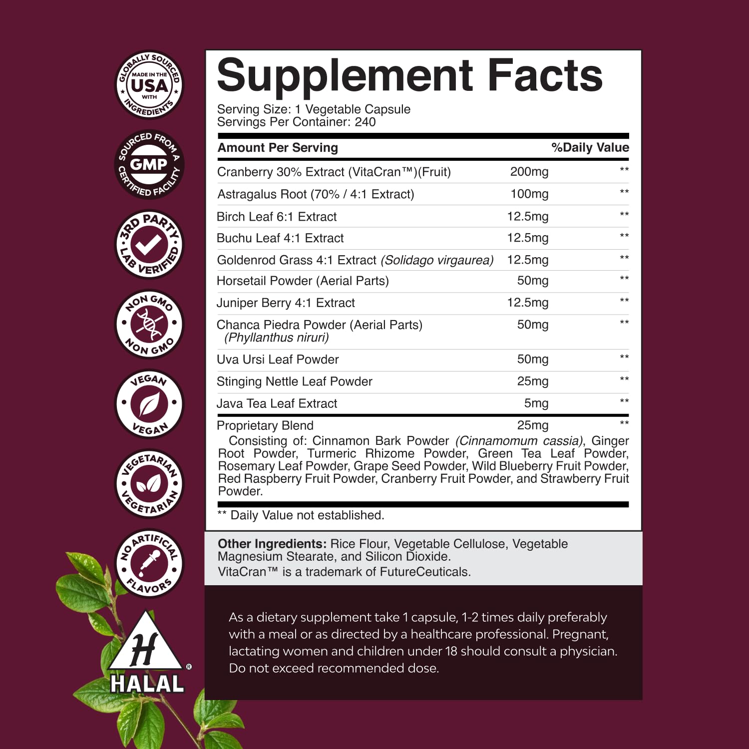 Nature's Craft Advanced Kidney Support Supplement – Kidney Cleanse Detox & Repair Capsules with Cranberry, Uva Ursi & Astragalus – Urinary Tract Health, 240 Caps