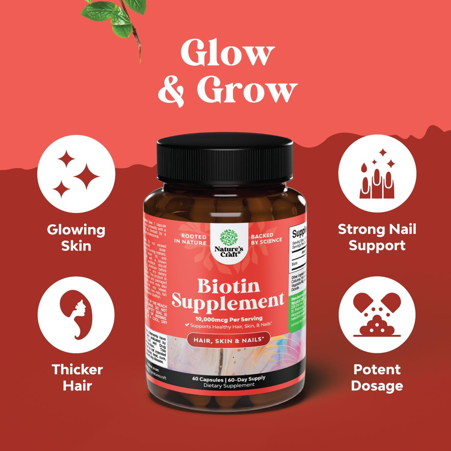 Natures Craft 10000 mcg Biotin Pills for Hair, Nails & Skin | Vegetarian Capsules