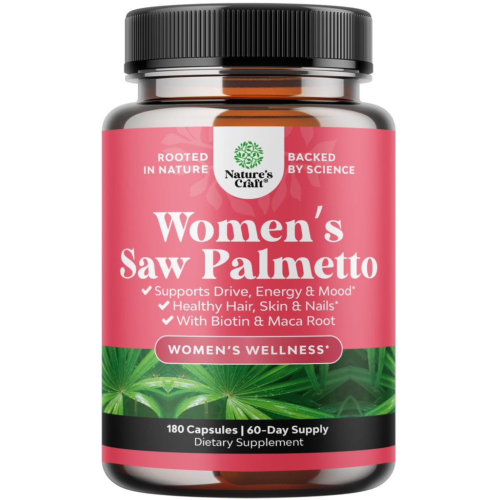 Nature's Craft Extra Strength Saw Palmetto for Women – 500mg, Maca & Biotin, 180 Capsules