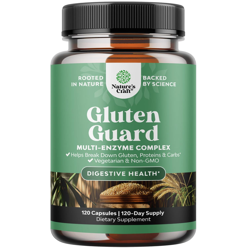 Natures Craft Gluten Digestive Enzymes – Fast Acting Debloat Support, 120 Count