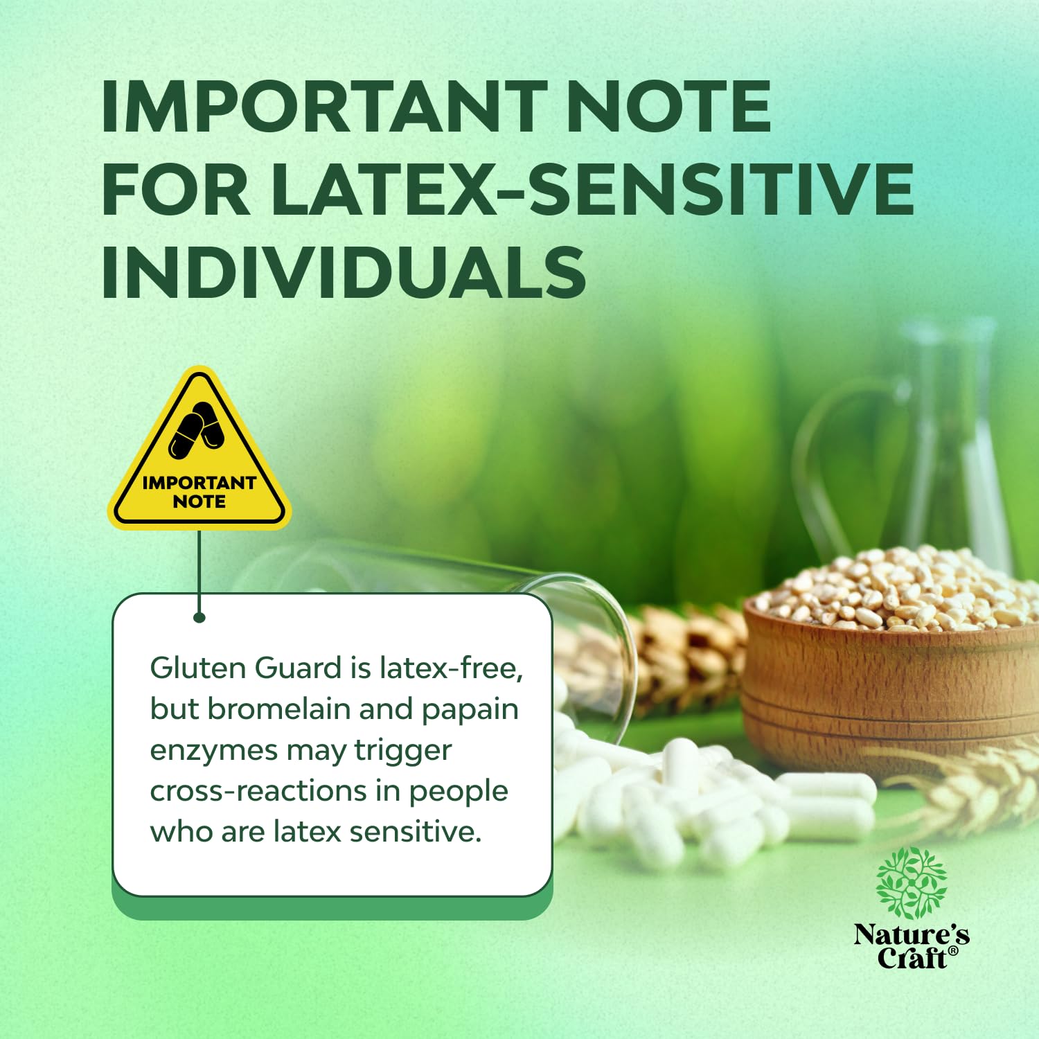 Natures Craft Gluten Digestive Enzymes – Fast Acting Debloat Support, 120 Count