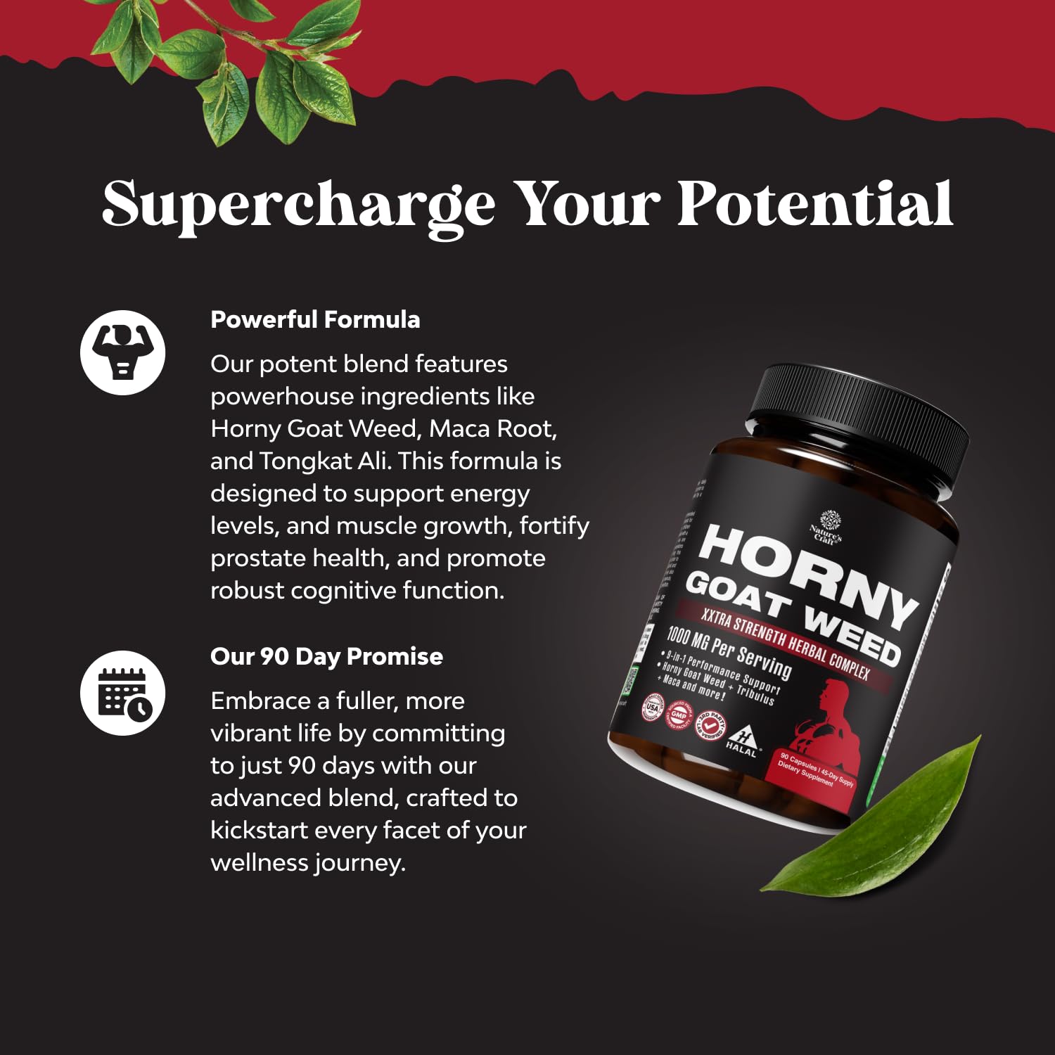 Natures Craft Horny Goat Weed for Men - Extra Strength 90 Capsules
