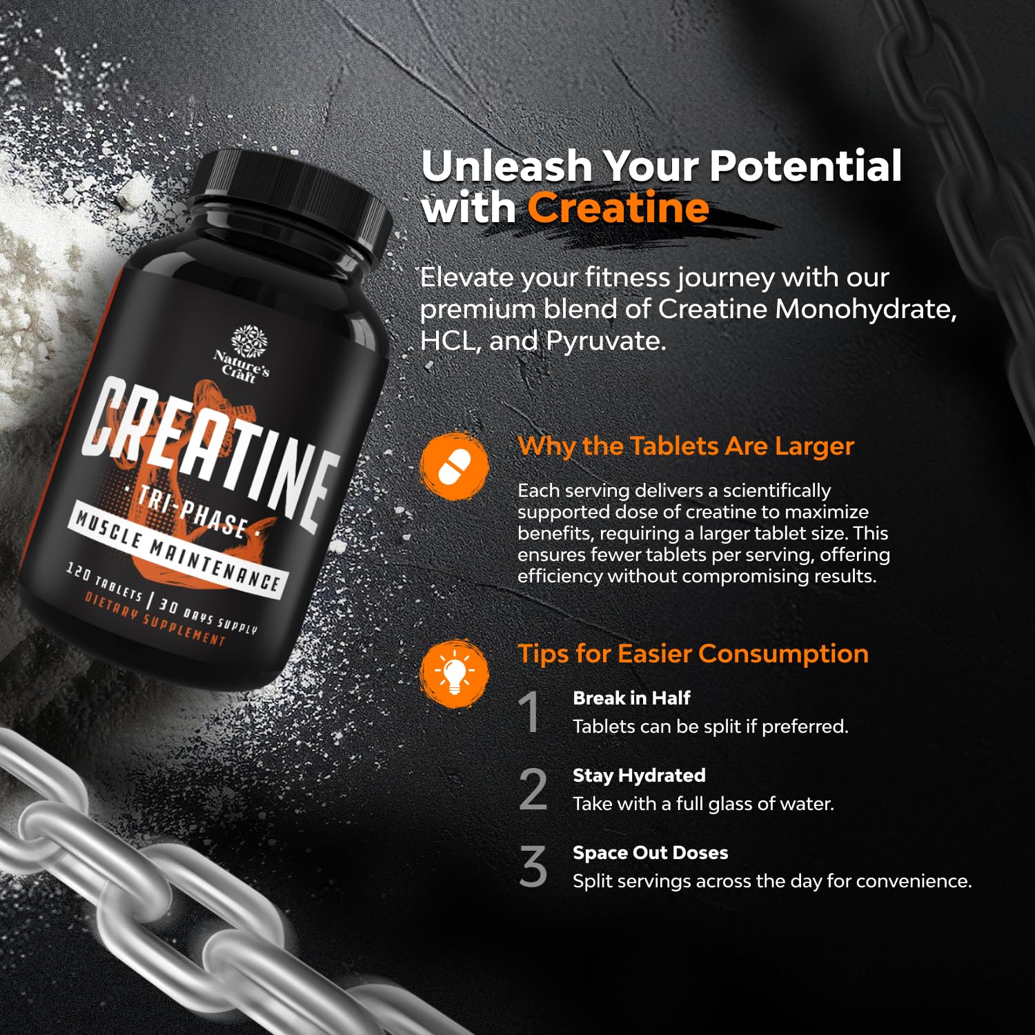 Natures Craft Tri-Phase Creatine Tablets – High Strength for Women & Men