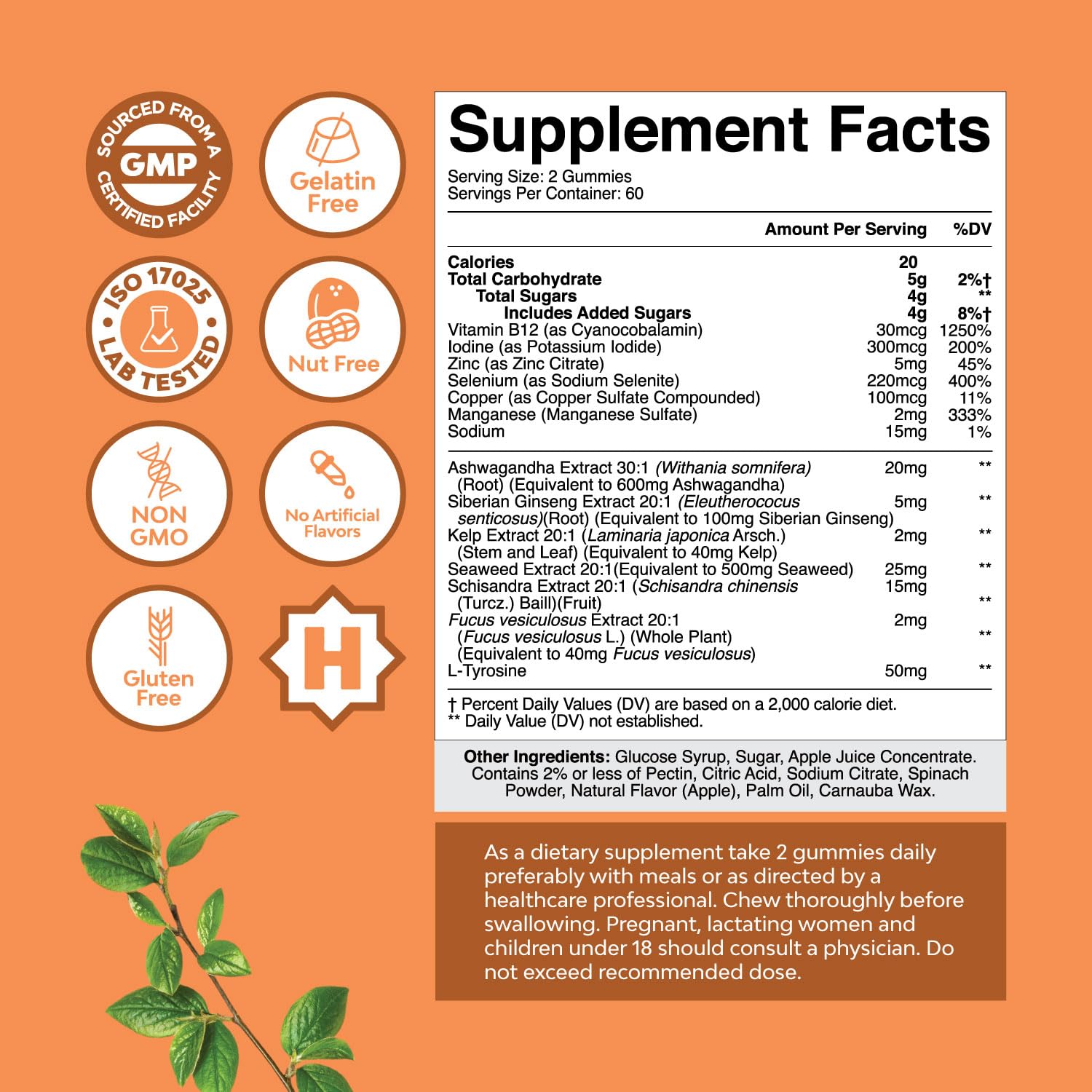 Natures Craft Vegan Thyroid Gummies with Sea Moss - 120 Count | Iodine, Selenium, Non-GMO