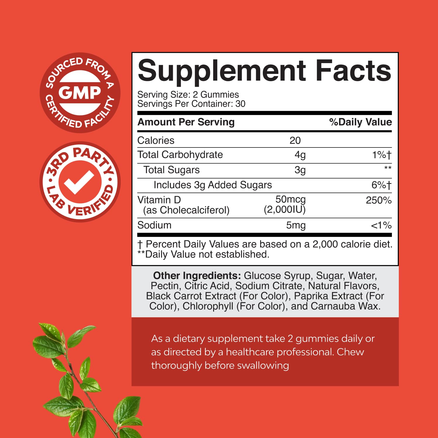 Natures Craft Vitamin D3 Gummies 2000 IU – Daily Wellness for Adults | Non-GMO, Gluten Free