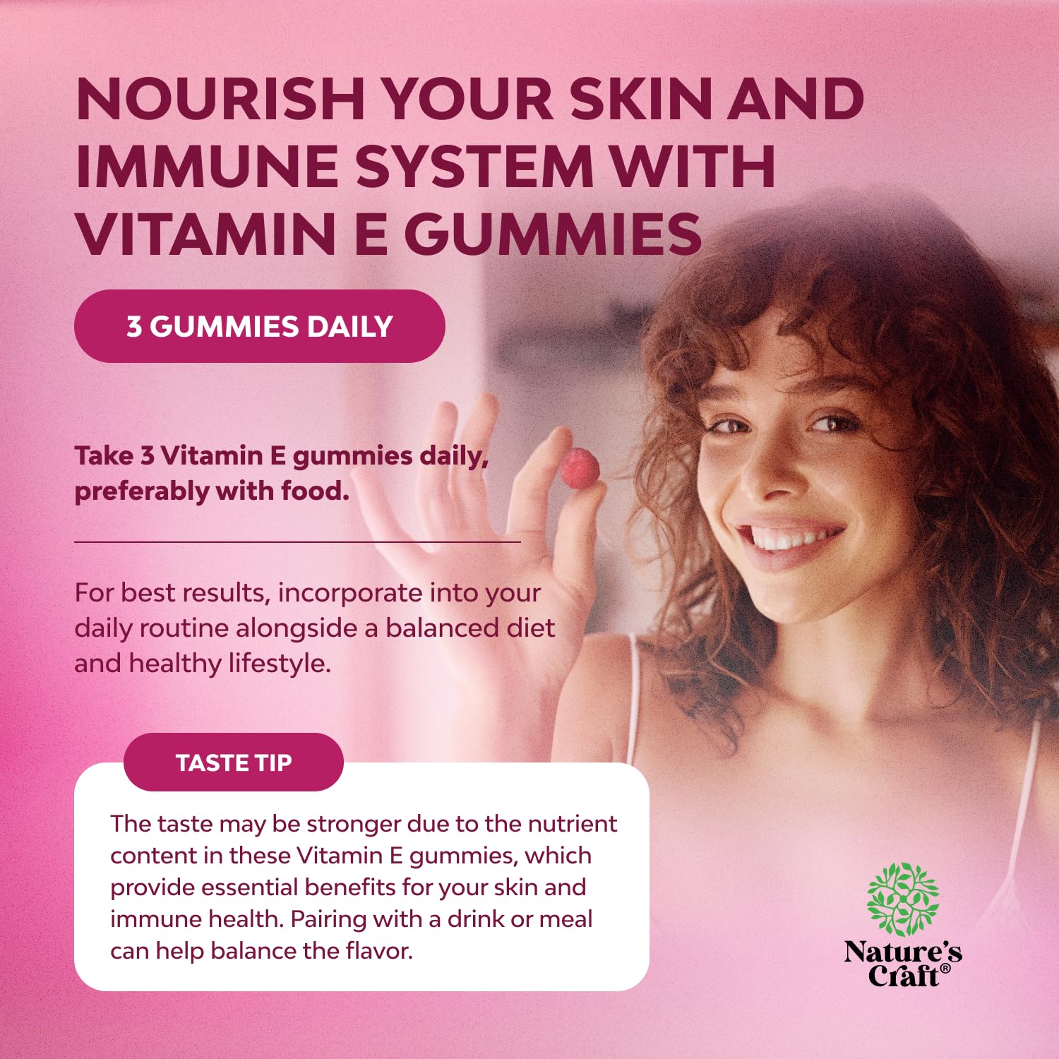 Natures Craft Vitamin E Gummies – 400 IU High-Potency Skin Support – 2-Month Supply