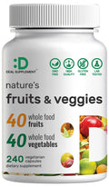 Nature's Fruits & Veggies Supplement – 240 Veggie Capsules, 80 Superfoods, 40 Fruits & 40 Greens – Non-GMO, Gluten Free