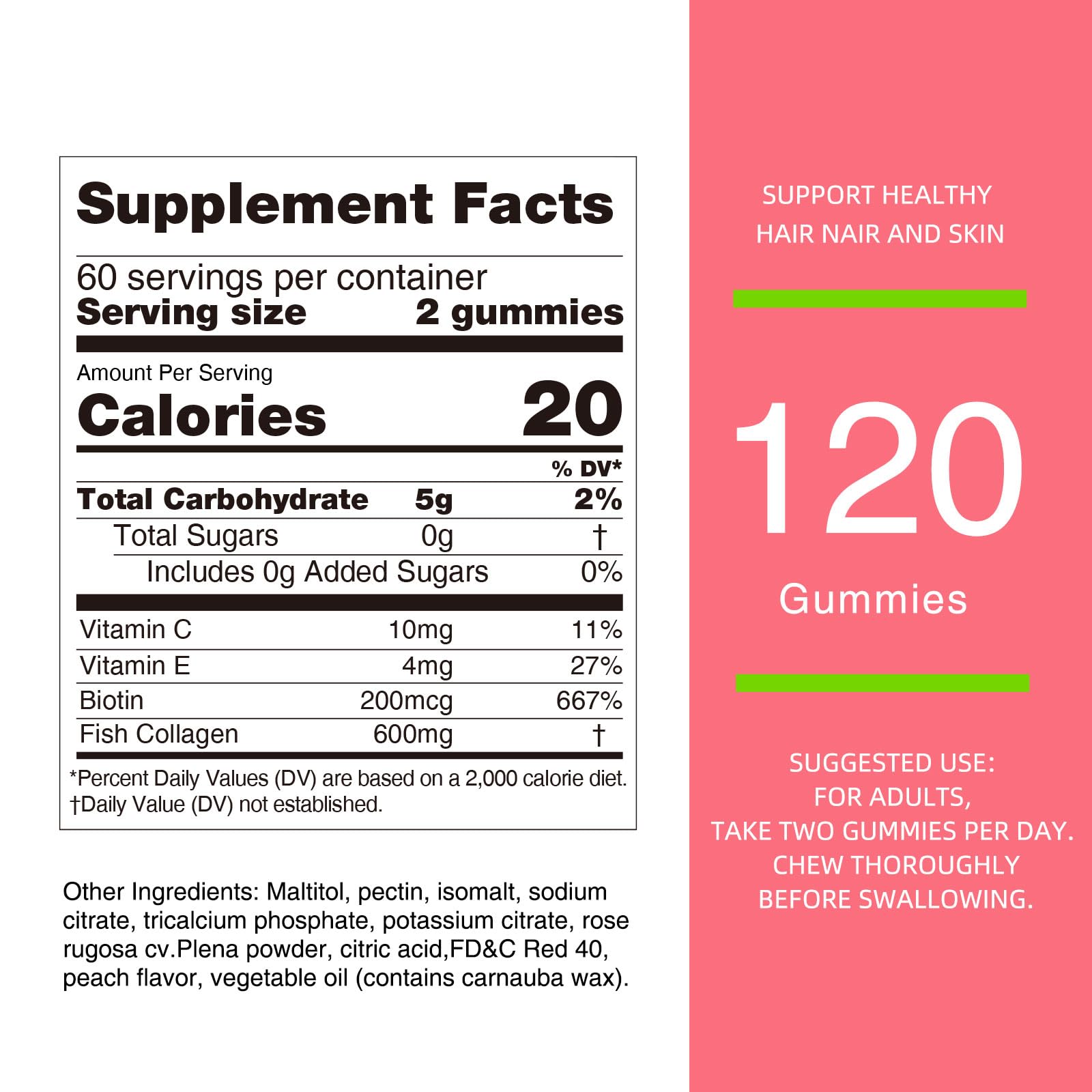 Nature's Key Collagen Gummies – 600mg Collagen, Vitamin C & Biotin, Sugar-Free Peach (120 Gummies)
