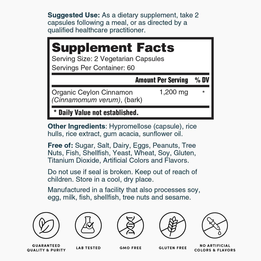 Nature's Lab Ceylon Cinnamon 1,200 mg | 60 Servings per Container | Pack of 2