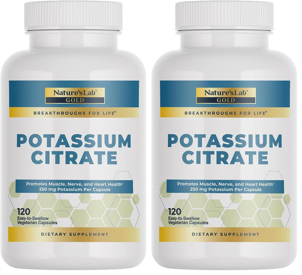 Nature's Lab Gold Potassium Citrate 250mg - 120 Capsules (Pack of 2) - Heart, Nerve & Muscle Support