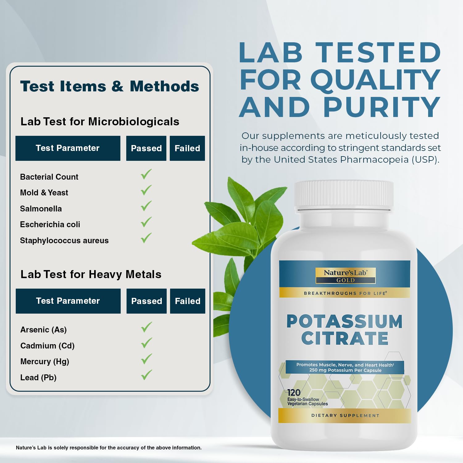 Nature's Lab Gold Potassium Citrate 250mg - 120 Capsules (Pack of 2) - Heart, Nerve & Muscle Support
