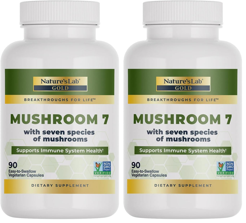 Nature's Lab Mushroom 7 Organic Blend – Immune Support, Cell Function & Endurance (90 Capsules) Pack of 2