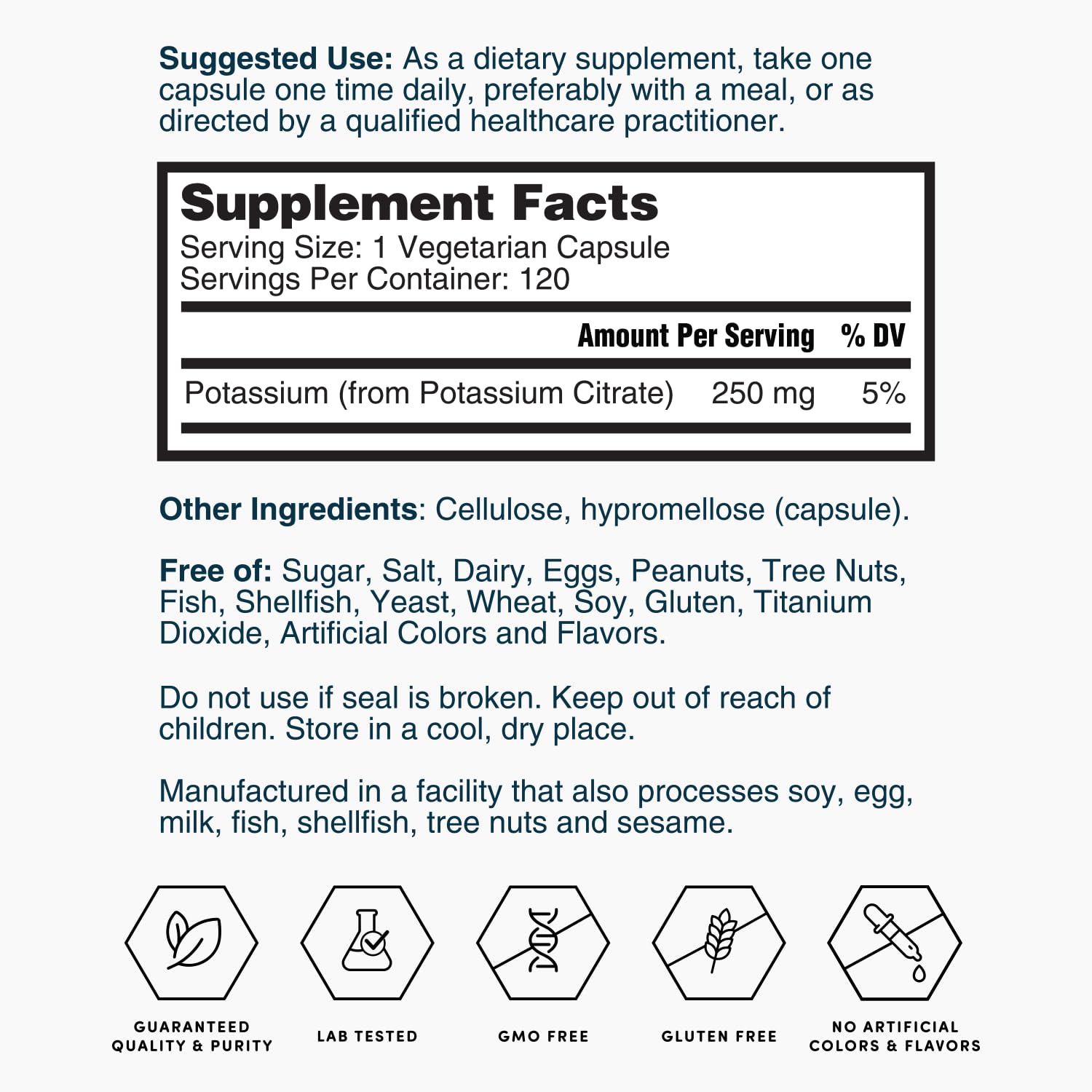 Nature's Lab Gold Potassium Citrate 250mg - 120 Capsules (Pack of 2) - Heart, Nerve & Muscle Support