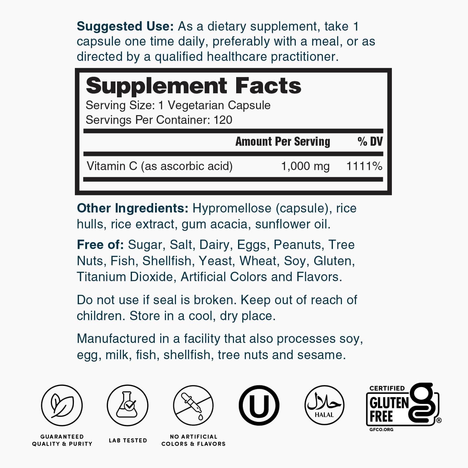 Nature's Lab Vitamin C 1000mg – Immune Support, 120 Count (Pack of 2)