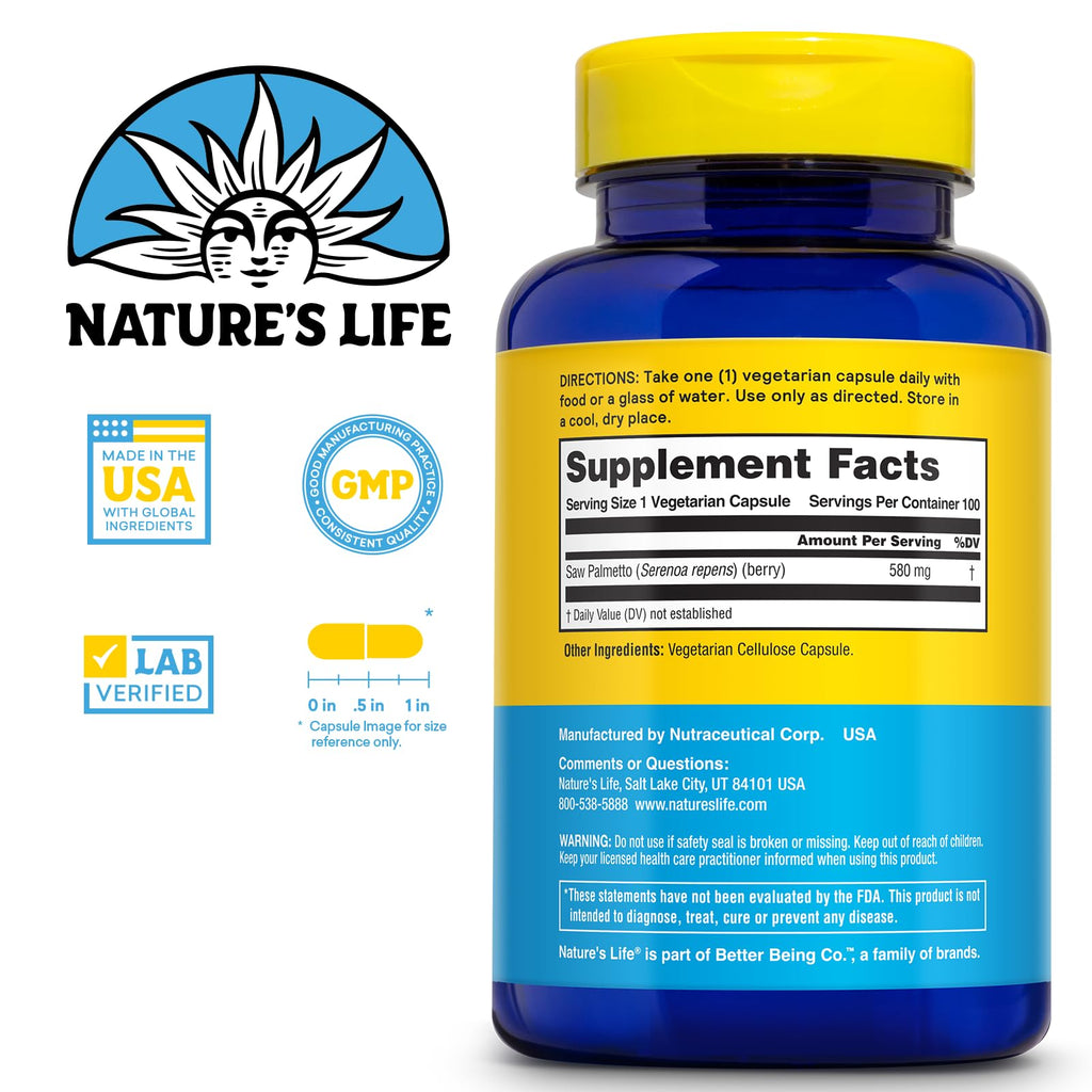 Nature's Life Saw Palmetto for Men 580mg – Prostate & Urinary Support