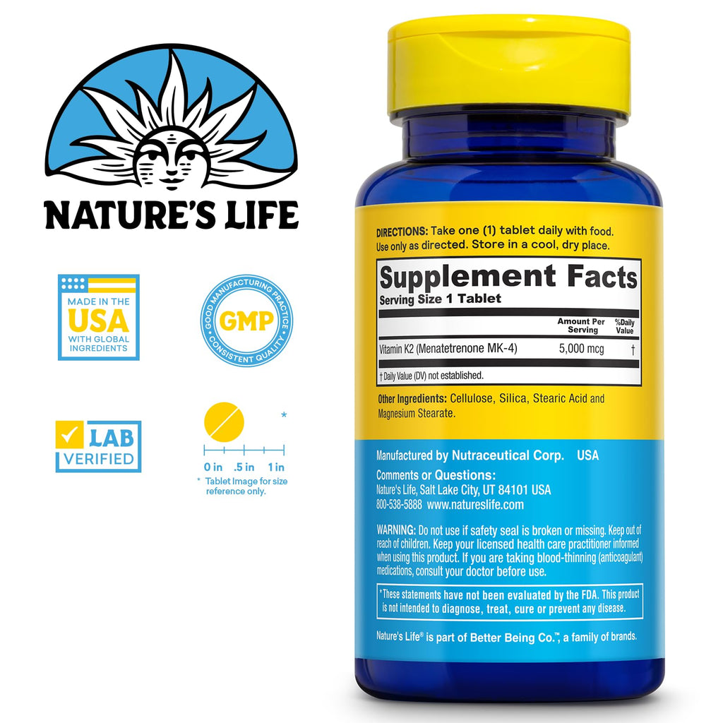 Nature's Life Vitamin K2 MK4 - High Potency 5000 mcg, 60 Servings