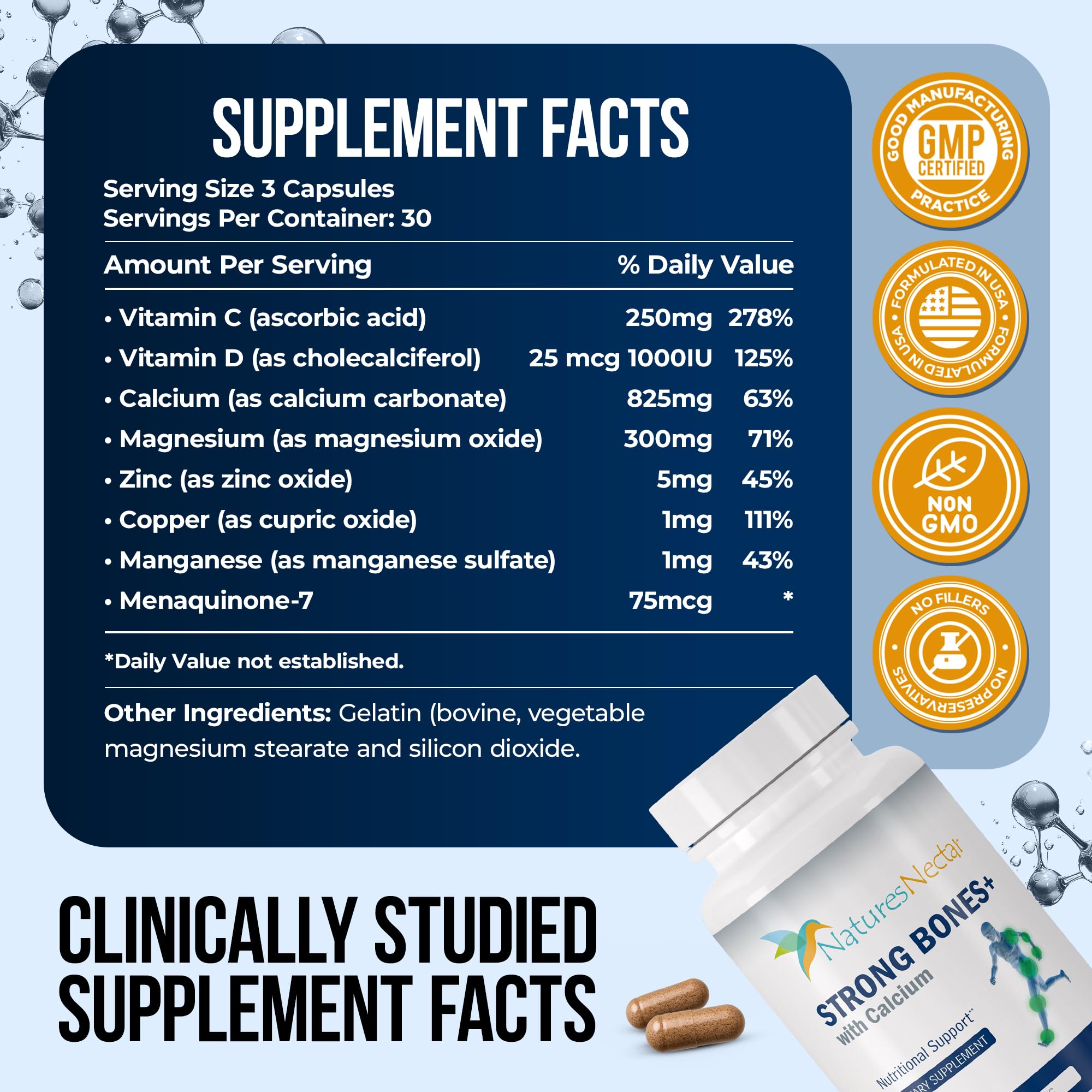 Nature's Nectar Bone & Joint Supplements – Calcium, Vitamin D, Magnesium & Strontium | 90 Caps
