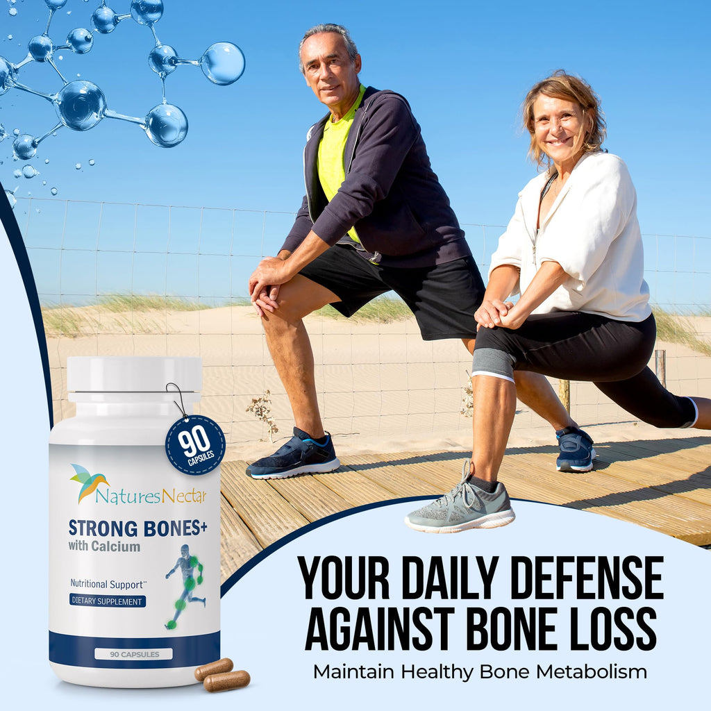 Nature's Nectar Bone & Joint Supplements – Calcium, Vitamin D, Magnesium & Strontium | 90 Caps