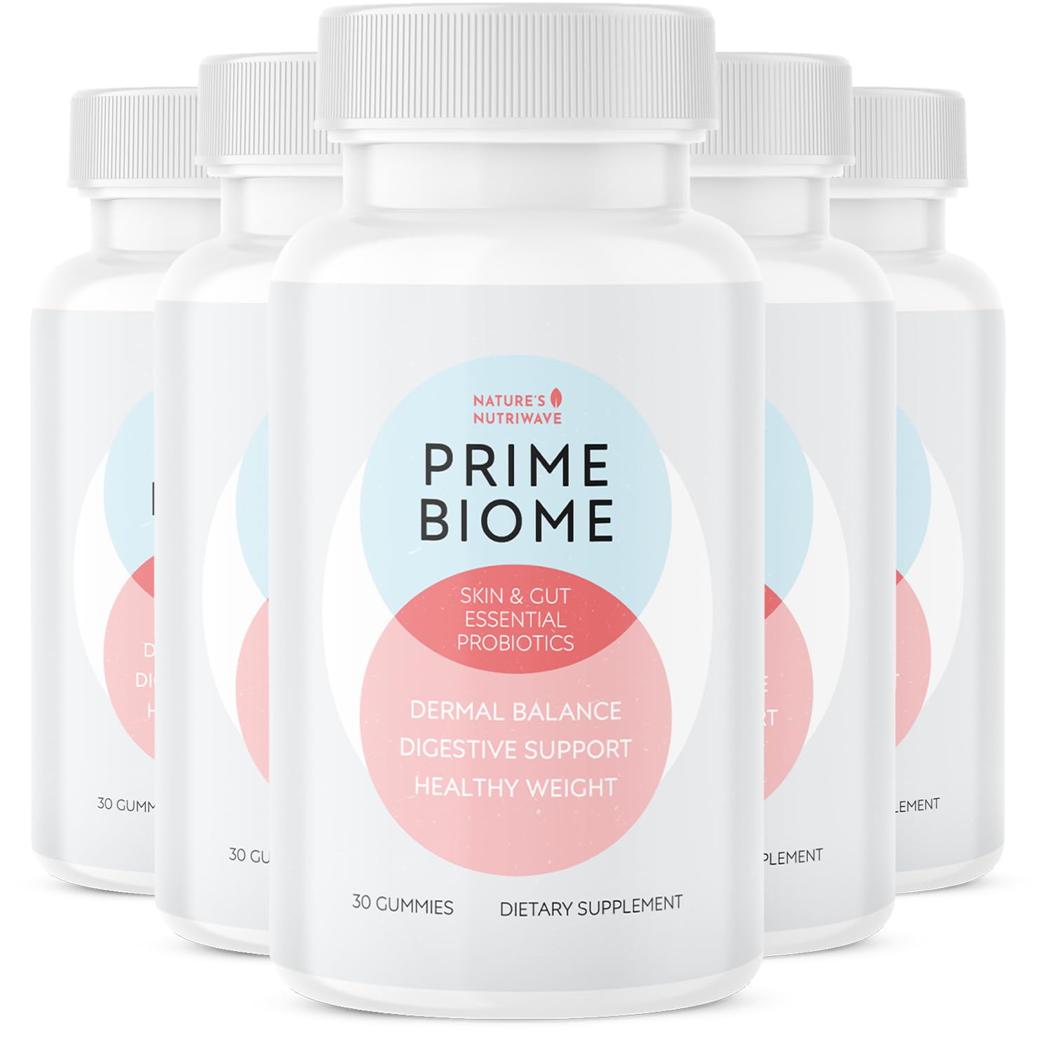 Nature's NutriWave PrimeBiome Probiotic Gummies – Plant-Based, Non-GMO, 30 Gummies, 6-Month Supply | GMP Certified