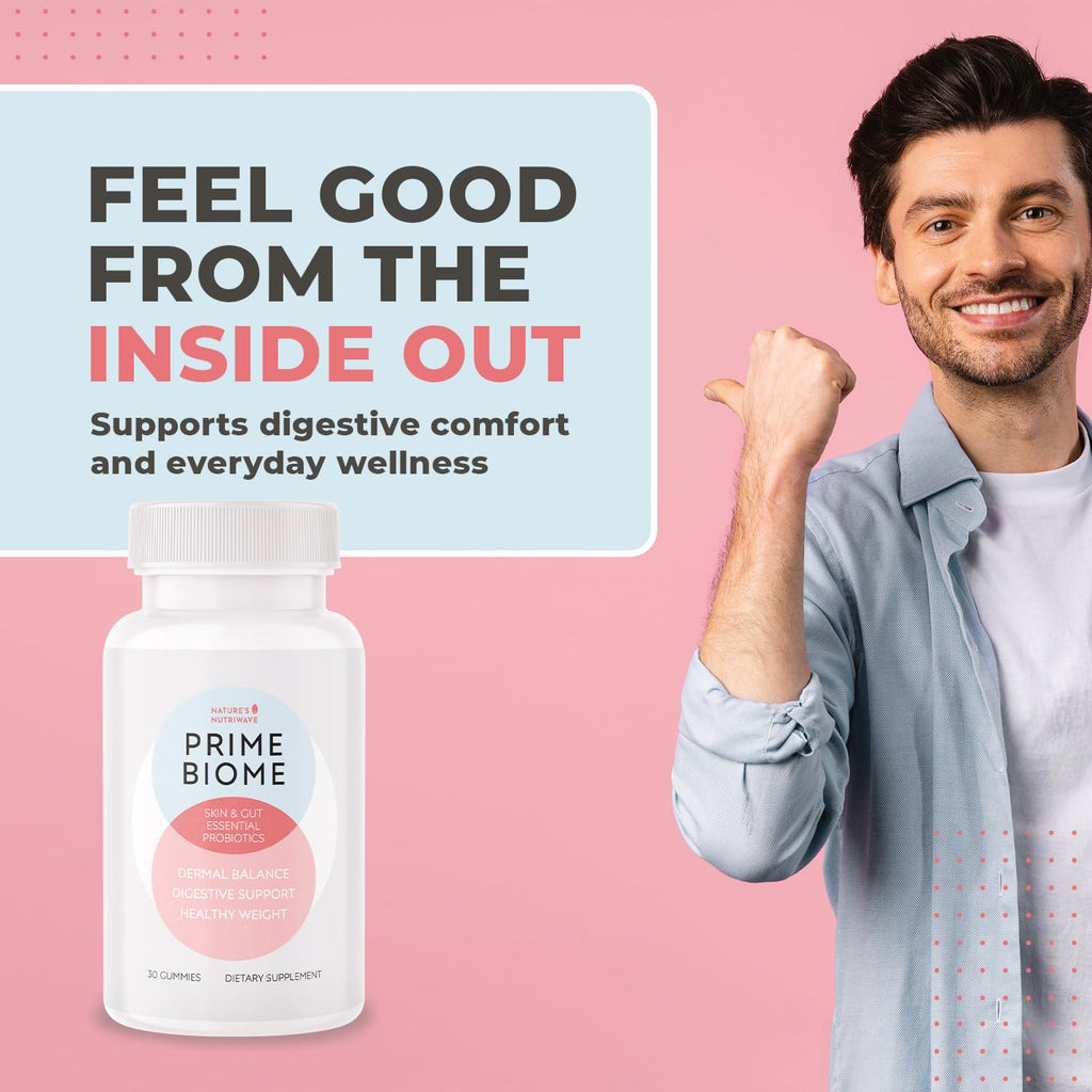 Nature's NutriWave PrimeBiome Probiotic Gummies – Plant-Based, Non-GMO, 30 Gummies, 6-Month Supply | GMP Certified