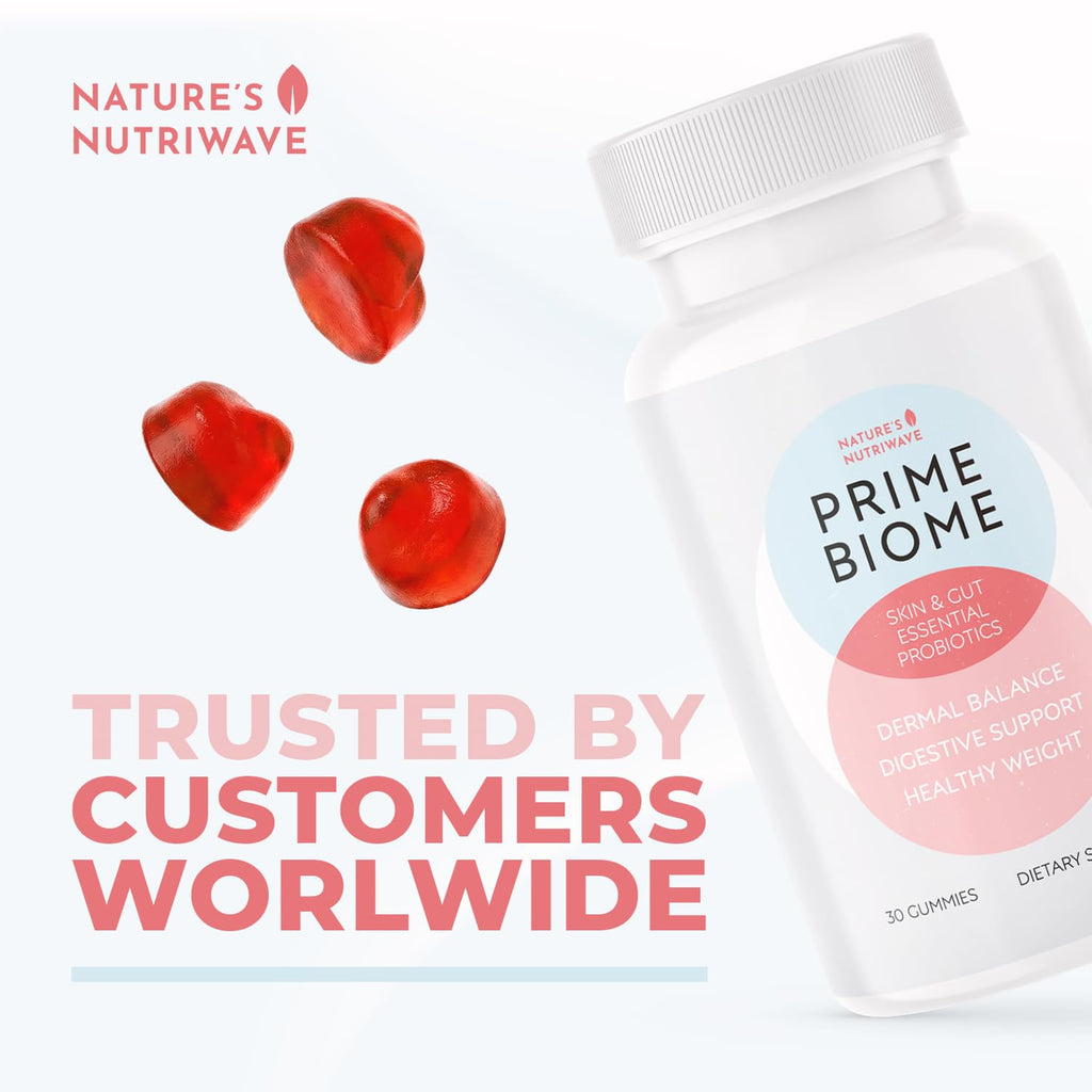 Nature's NutriWave PrimeBiome Probiotic Gummies – Plant-Based, Non-GMO, 30 Gummies, 6-Month Supply | GMP Certified