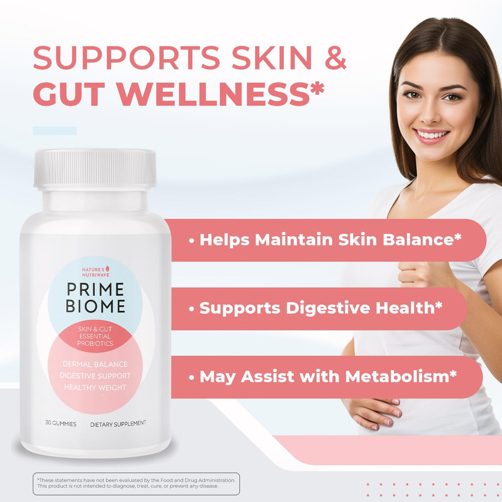 Nature's NutriWave PrimeBiome Probiotic Gummies – Plant-Based, Non-GMO, 30 Gummies, 6-Month Supply | GMP Certified