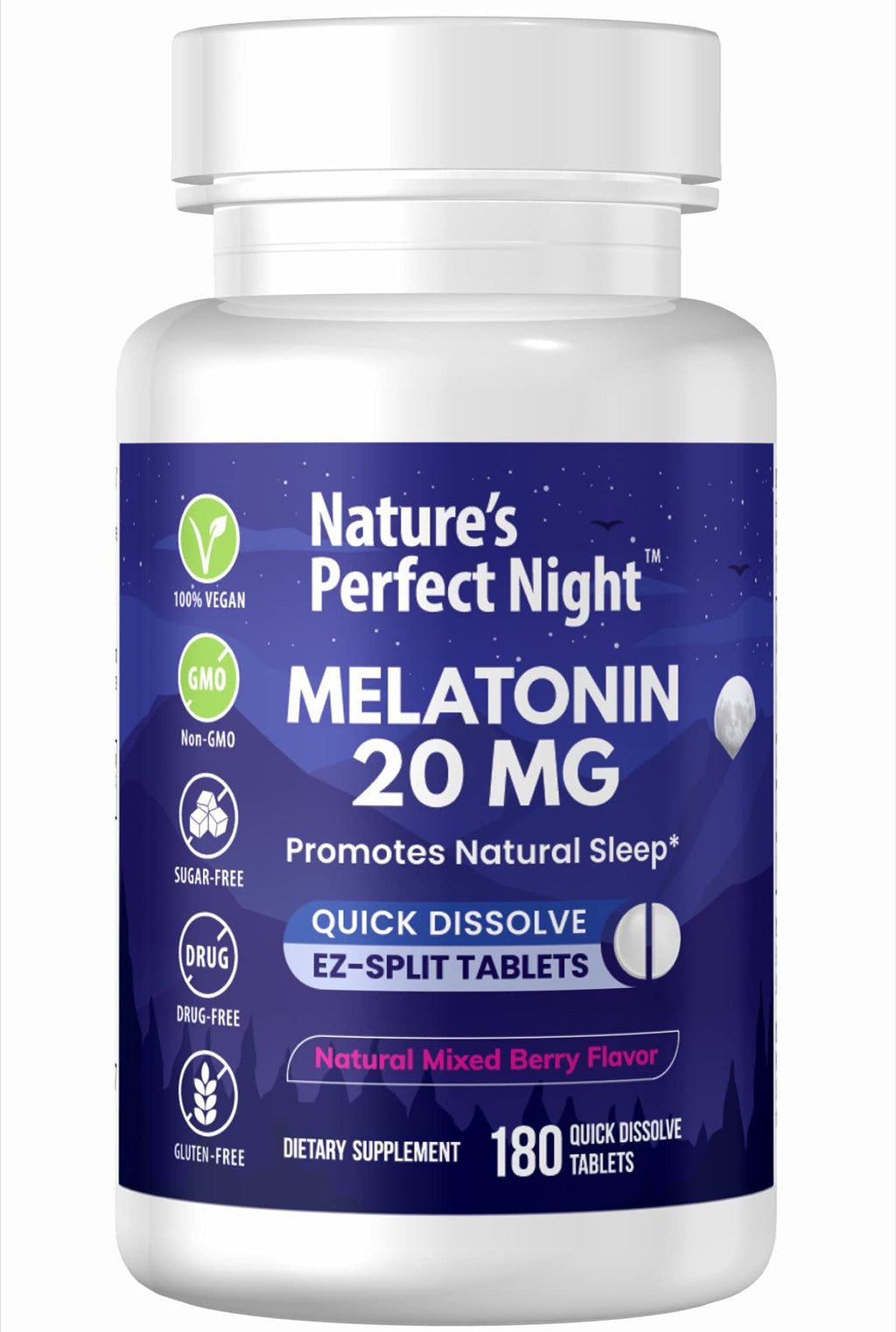 Nature's Perfect Night Melatonin 20mg | 180 Quick-Dissolve Tablets | Sugar Free