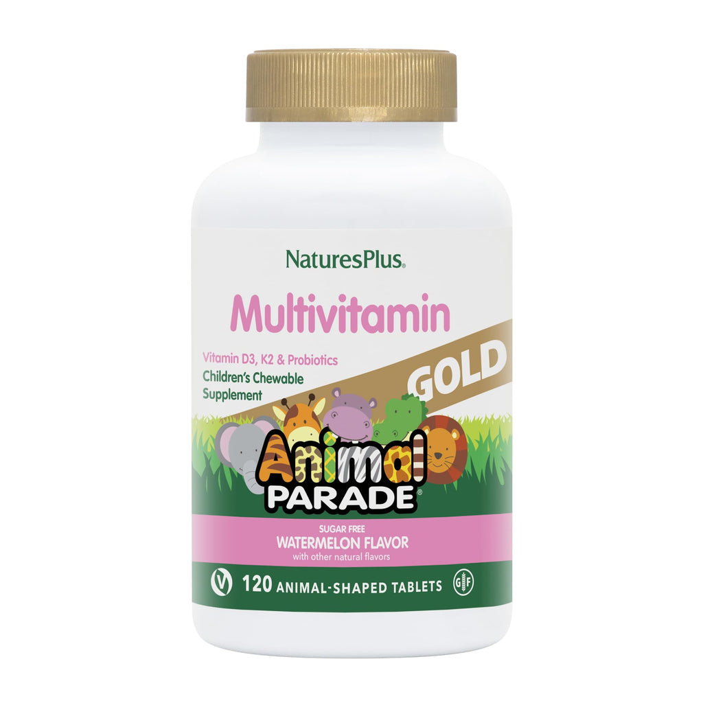 Natures Plus Animal Parade Gold Kids Multivitamin – Watermelon Chewables (120 Tablets) | Vegan & Gluten Free
