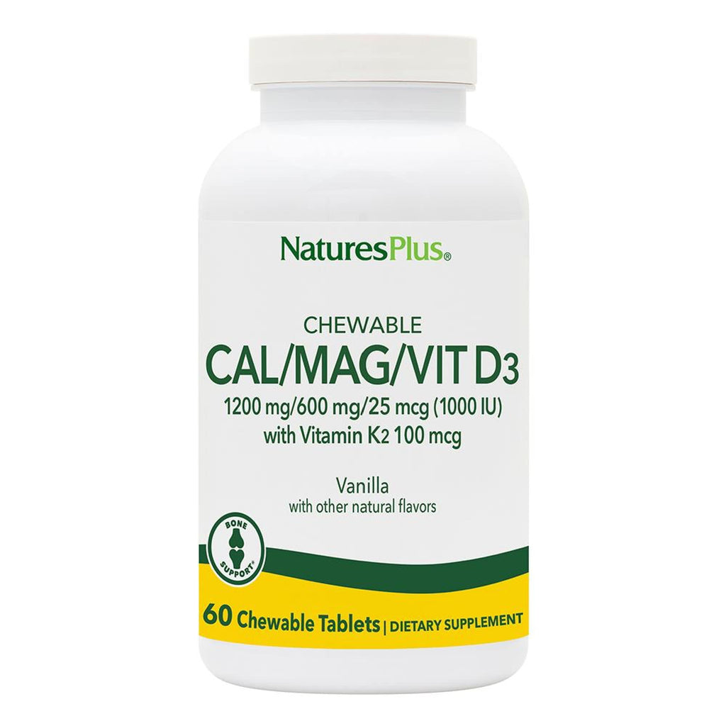Natures Plus Cal/Mag/Vit D3 + K2 Chewables - Vanilla Flavor, 30 Servings | Gluten-Free Bone Health