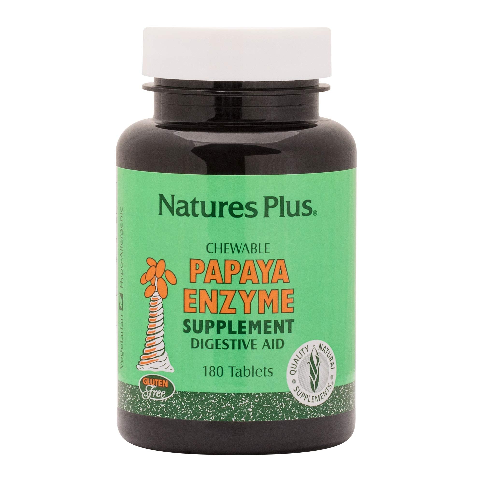 Natures Plus Papaya Enzyme - 6 mg Papain | All-Natural Digestive Aid (180 Chewables)
