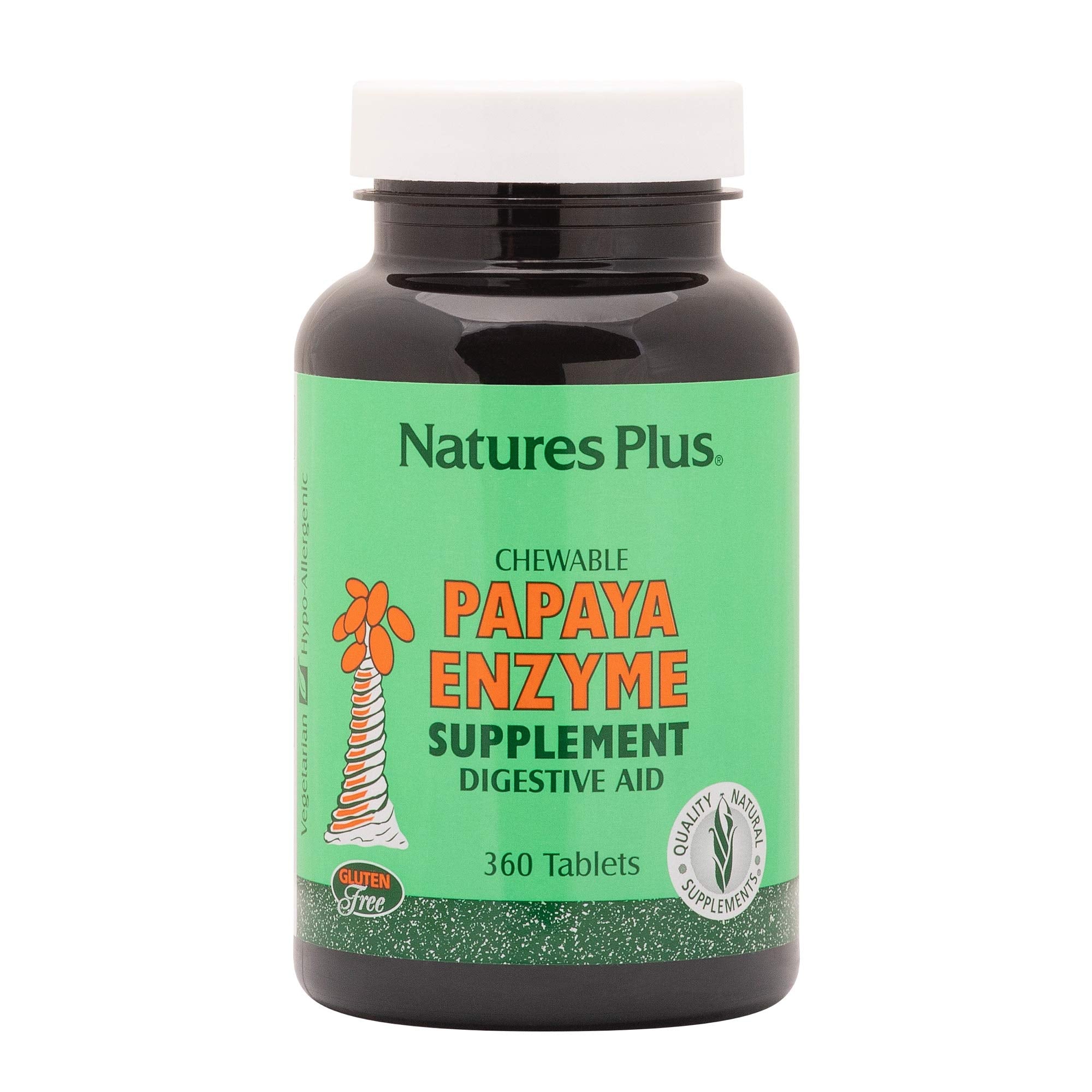 Natures Plus Papaya Enzyme – 6 mg Papain, Amylase & Protease | 360 Chewable Tablets