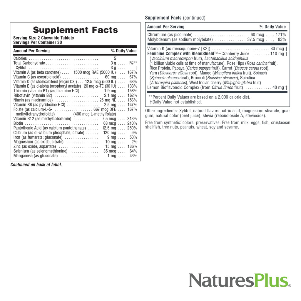 Natures Plus Power Teen for Her Chewable - Wild Berry | 60 Tablets | Multivitamin for Teens