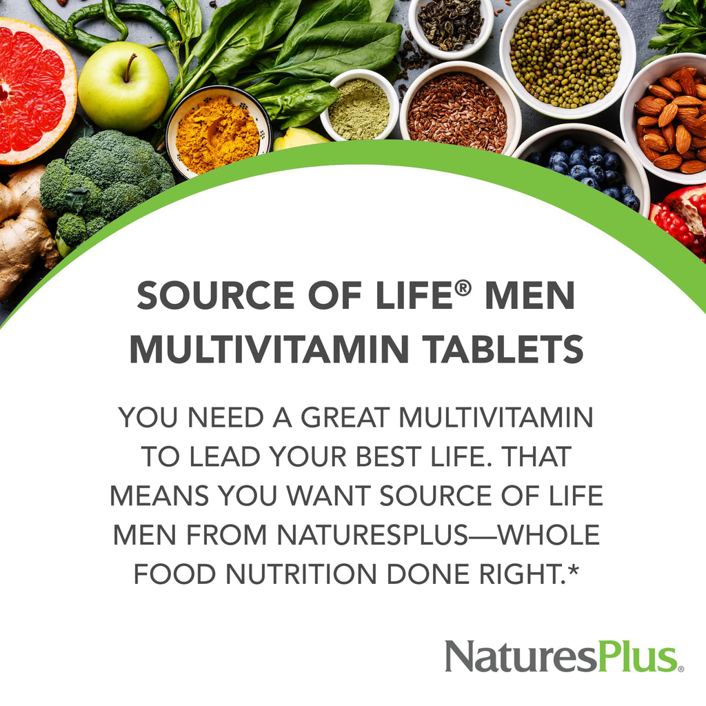 Natures Plus Source of Life Men Multivitamin - 60 Veg Tablets | Whole Food, Gluten Free