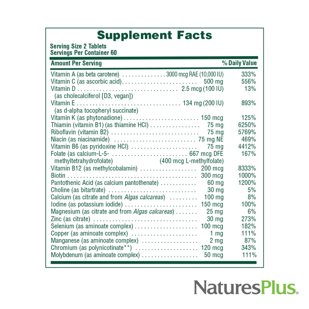 Natures Plus Source of Life Men Multivitamin - 60 Veg Tablets | Whole Food, Gluten Free