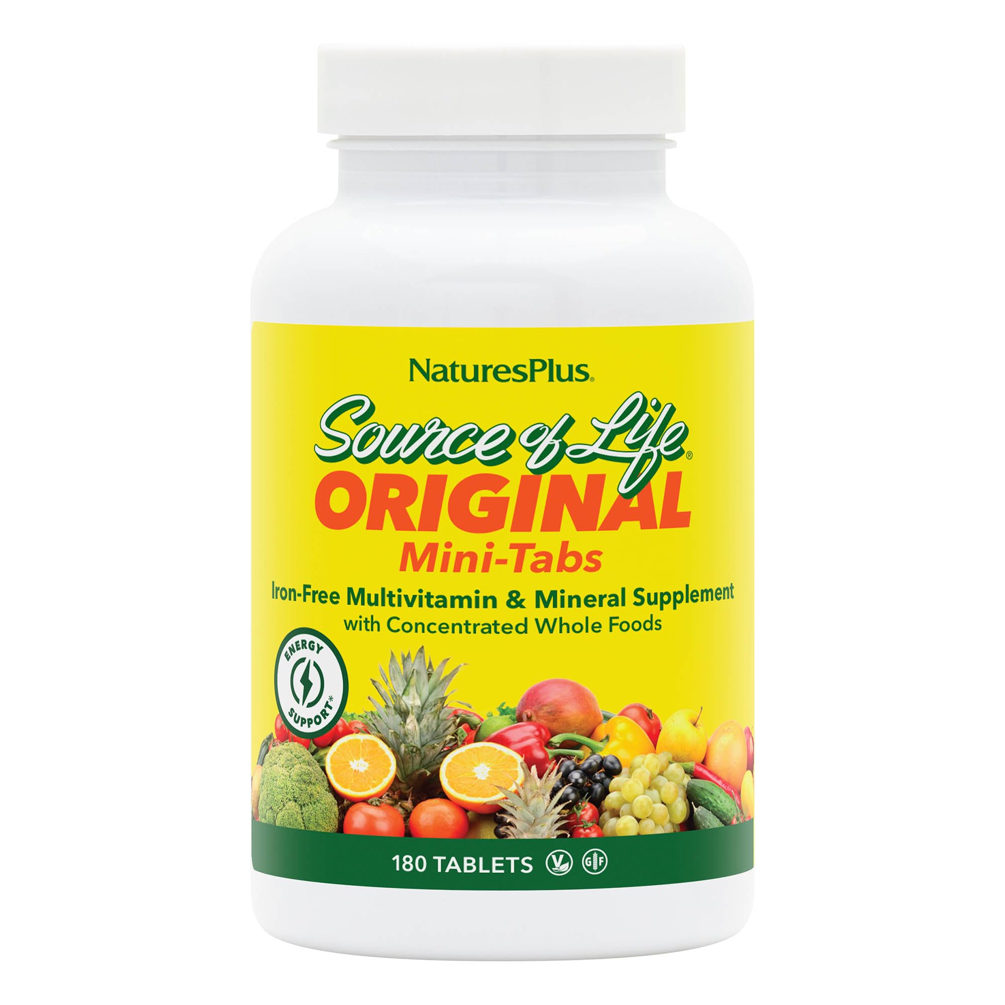 NaturesPlus Source of Life Mini-Tabs No Iron – Iron-Free Vegetarian Multivitamin, 180 Mini Tabs