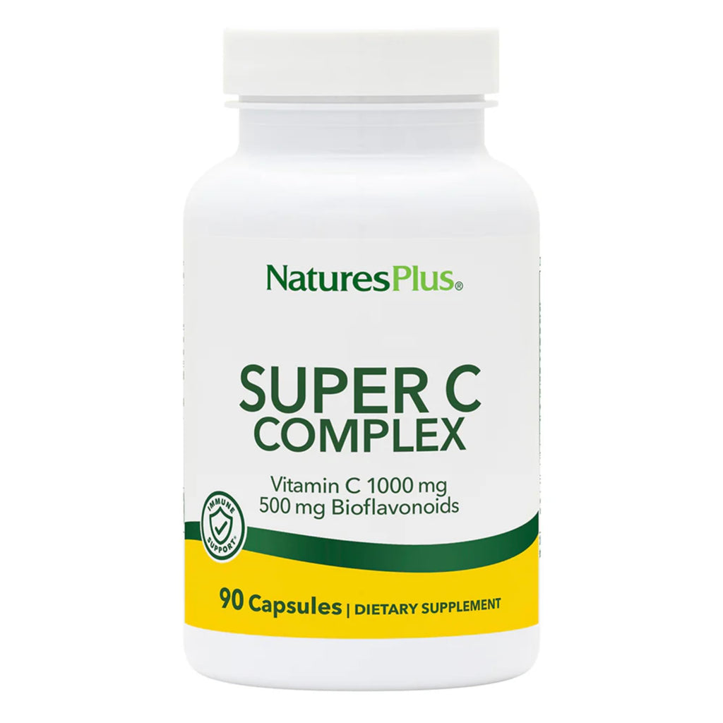 Natures Plus Super C Complex – 1000 mg Vitamin C, 90 Vegetarian Capsules – Gluten-Free, High Potency Antioxidant, 45 Servings