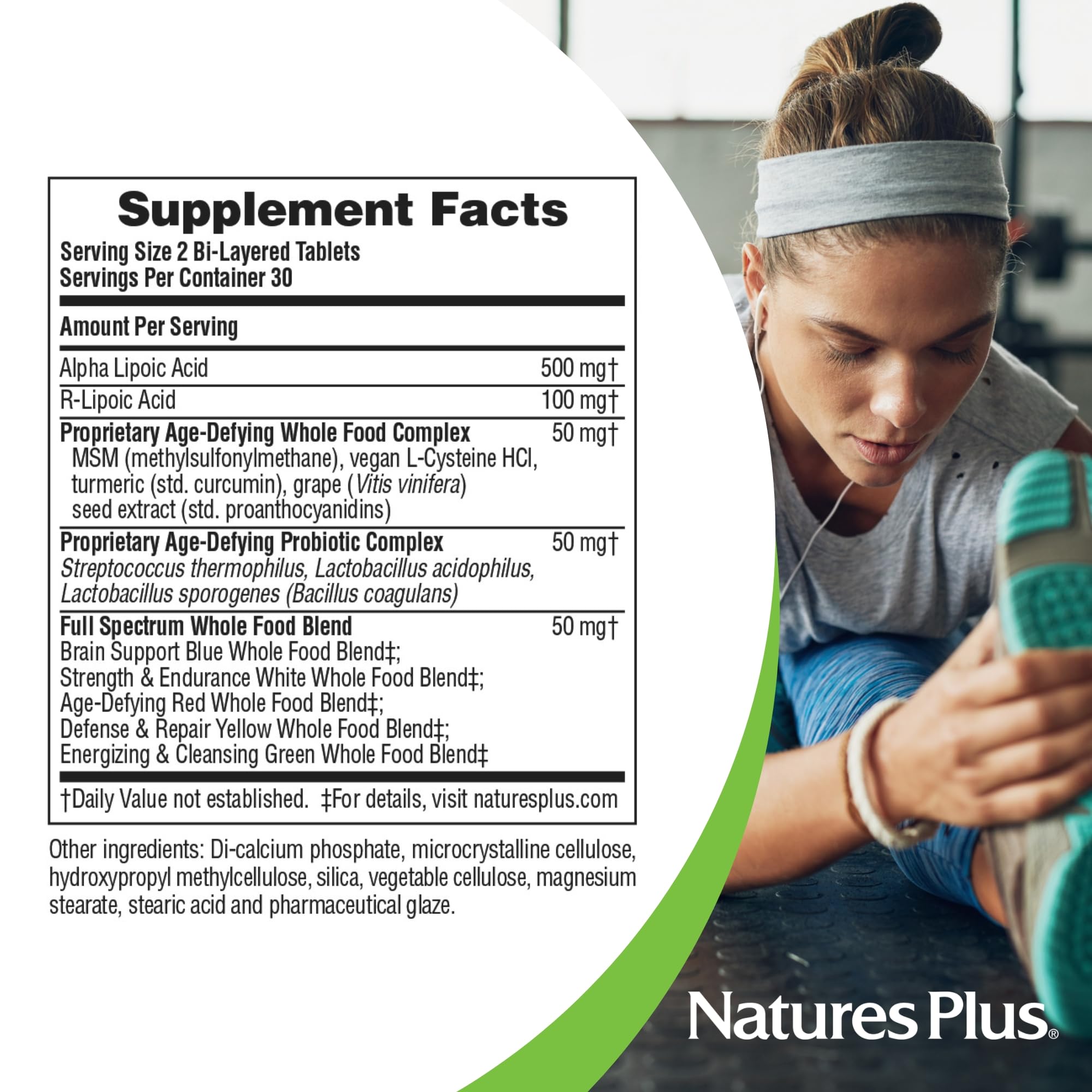 Natures Plus Ultra Lipoic - 60 Bi-Layered Mini-Tabs | Free Radical Defense, Probiotics & Whole Food Concentrates | Gluten Free | 30 Servings