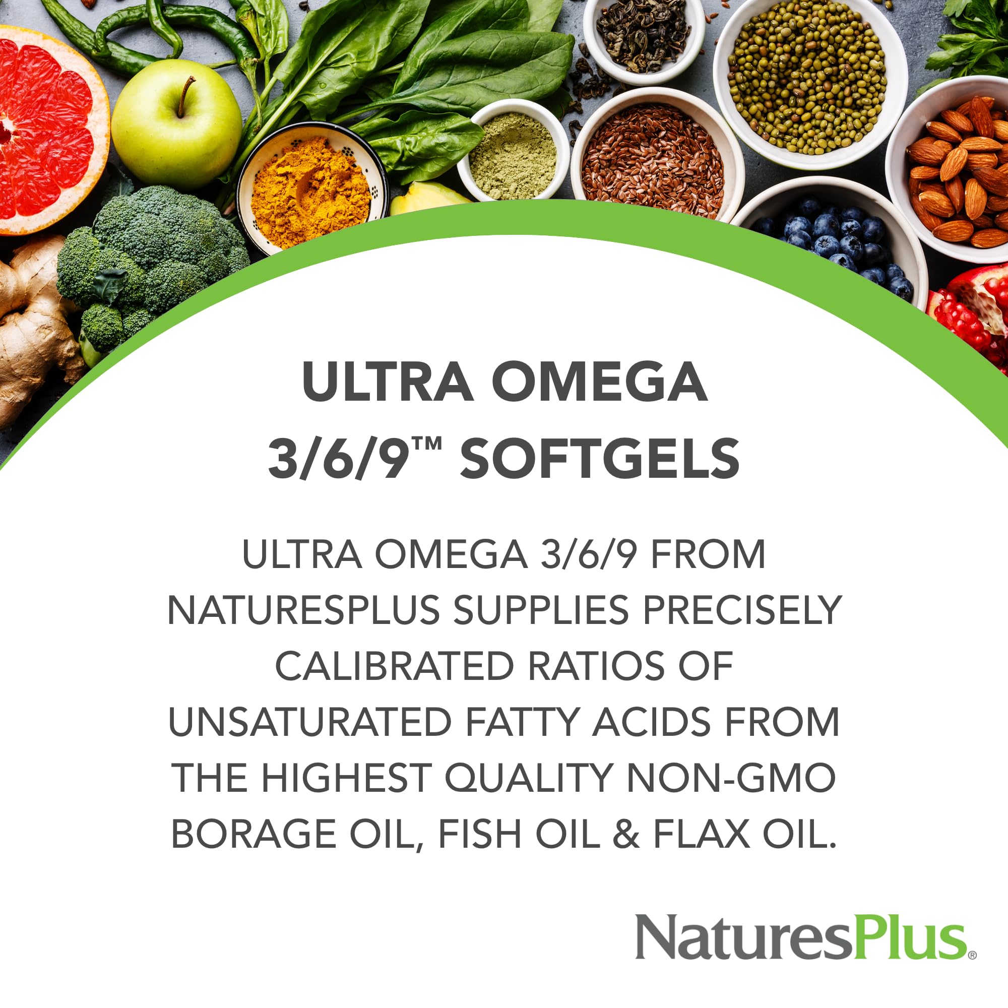 Natures Plus Ultra Omega 3-6-9 1200 mg | 60 Softgels | Borage, Fish & Flax Oil | Gluten-Free